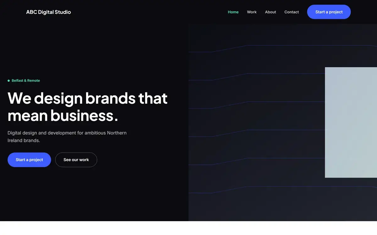 Example website design: bold, practical layout (sample content)