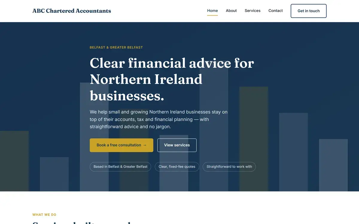 Example website design: classic business layout (sample content)